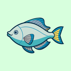 Illustration of a blue and silver fish with golden tail fins swimming