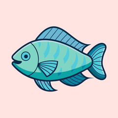 Cartoon Fish Illustration with Turquoise and Blue Colors and a Peach Background