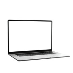The laptop opens with a transparent screen for mock-up. PNG transparent.
