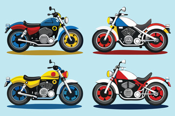 Obraz premium Four Colorful Motorcycles on Blue Background custom