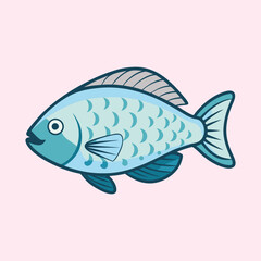 Illustration of a cheerful light blue fish swimming on a pastel background