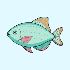 Illustration of a Cute Cartoon Fish with Light Blue and Pink Accents