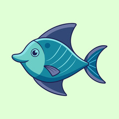 Cute Cartoon Tropical Fish with Detailed Fin Stripes on Light Green Background