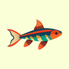 Colorful Cartoon Fish Illustration with Retro Style and Flat Design