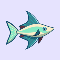 Stylized Cartoon Fish Illustration on Light Blue Background with Artistic Features