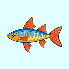 Cartoon Fish with Blue and Orange Coloring on a Light Blue Background