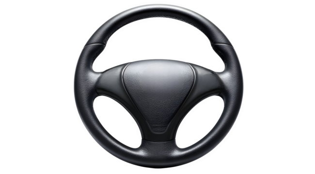 Sleek black steering wheel ready for your automotive design project or transportation concept illustration needs now on a white background