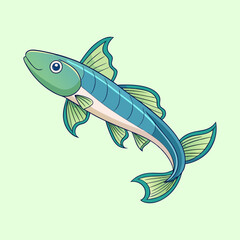 Cartoon Illustration of a Stylized Fish with Blue and Green Coloring