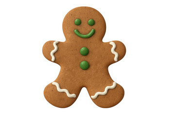 Gingerbread man cookie with green icing smiling