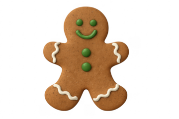 Gingerbread man cookie with green icing smiling