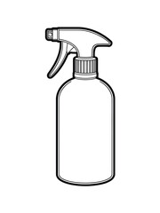 Line art drawing of a clear trigger spray bottle on white background