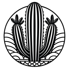 Monoline cactus desert plant vector illustration with minimalist style
