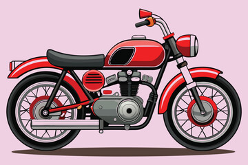 Fototapeta premium Red vintage motorcycle illustration on pink background
