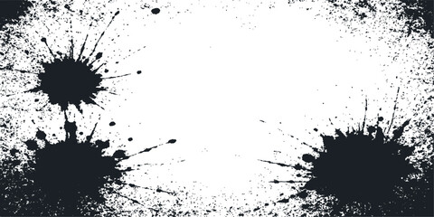 Abstract grunge background with black ink splat and paint splatter design