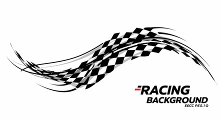 Abstract racing checkered flag design in a dynamic wave. Vector graphic element symbolizing speed, competition, and the finish line