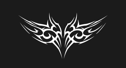 Obraz premium Tribal Wings Abstract Tattoo Design in White on Black Background