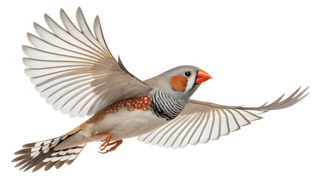 Zebra Finch PNG &ndash; Realistic Flying Bird Illustration on Transparent Background