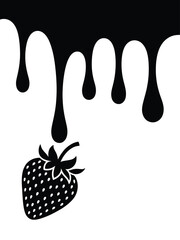 Black liquid dripping onto a stylized strawberry illustration