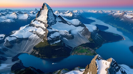 Aerial view over the swiss alps including the famous Matterhorn