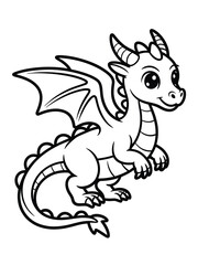Fototapeta premium Cute cartoon dragon illustration for coloring pages