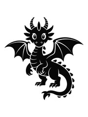 Cute black silhouette dragon with wings and horns