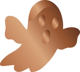 Metallic bronze ghost with a shocked face, polished gradient style that mixes spooky Halloween vibes with luxury and modern design appeal.