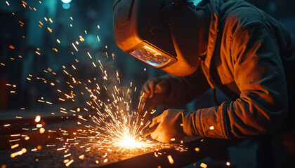 Welder working with sparks