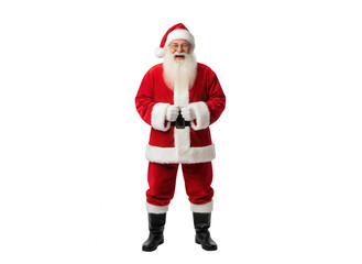 Laughing Santa Claus Standing on White Background in Studio