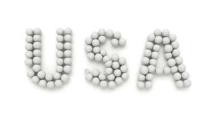 USA Letters Formed From Small Spheres - White spheres arranged to form the letters USA against a white background. Simple, clean design