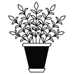 Elegant silhouette of a potted plant with decorative leaves and a simple pot perfect for home decor and botanical illustrations