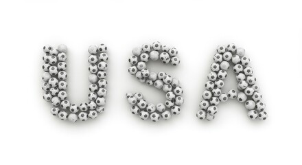 USA Soccer Balls - The letters USA formed with miniature soccer balls on a white background. Perfect for sports, patriotism, and American themes