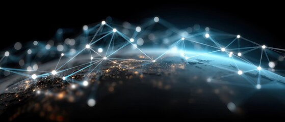 A 3D globe illustrates global connections with lines and dots of light, symbolizing the digital world and international links