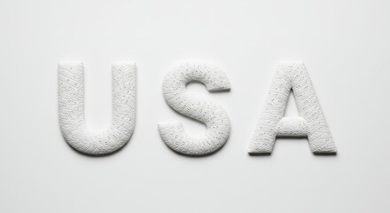 USA Textured Letters - White textured letters spelling USA on a white background. Minimalist design
