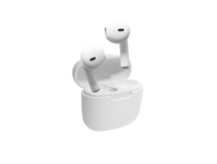 White modern wireless headphones isolated on white background. Copy space