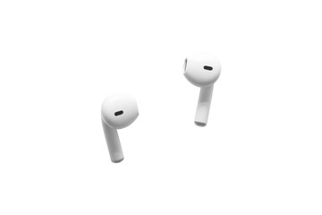 White modern wireless headphones isolated on white background. Copy space