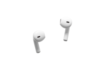 White modern wireless headphones isolated on white background. Copy space