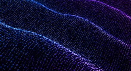 Wave Abstract Background - Abstract background featuring a wavy pattern of binary code in shades of blue and purple on a black background