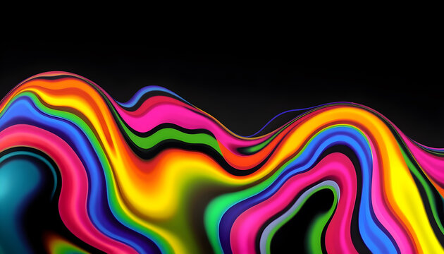Wavy abstract trippy horizontal background. Multicolor zebra groovy Y2K waves.. Generative AI