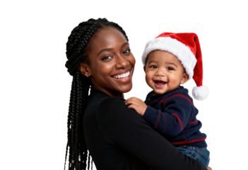Mother Holding Baby in Santa Hat: Joyful Christmas Family Portrait