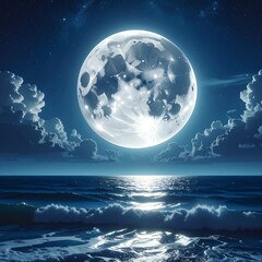 Full moon over ocean at night