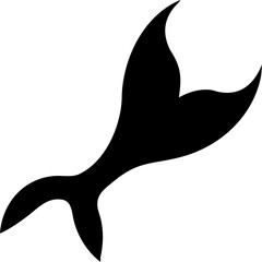 mermaid silhouette, mermaid tail, underwater scene black and white illustration