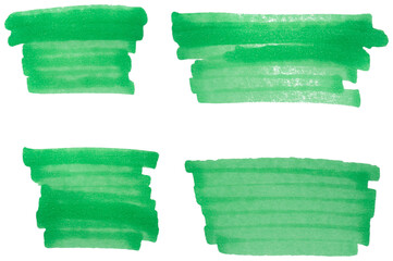 Hand drawn green marker brush strokes set, abstract ink highlight banners collection for underline, text background, emphasis, design elements, doodle sketch