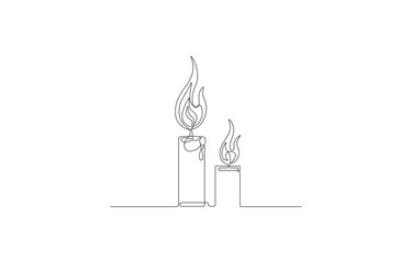 Candle with Flame One Line Art – Minimalist Continuous Line Drawing of Burning Candle