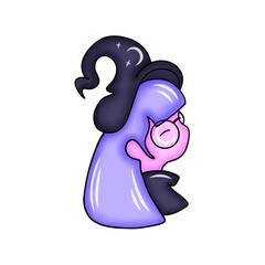 Hand Drawn Cute Witch Character Illustration with Magic Hat