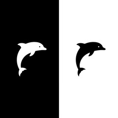 Two blue dolphins are jumping out of the ocean water, an illustration of marine animal wildlife