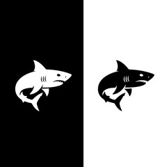 Vector illustration set of cartoon marine animals including a shark and various fish, isolated on white