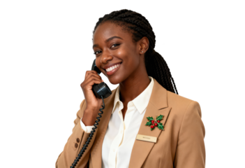 Smiling African American Receptionist Answering Phone, White Background