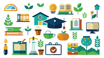 Assortment of Flat Design Icons for Education, Gardening, and Business Concepts. Including education, learning, and school illustration. 
