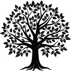 Obraz premium Stylized black and white autumn tree with colorful leaf accents and graphic design elements