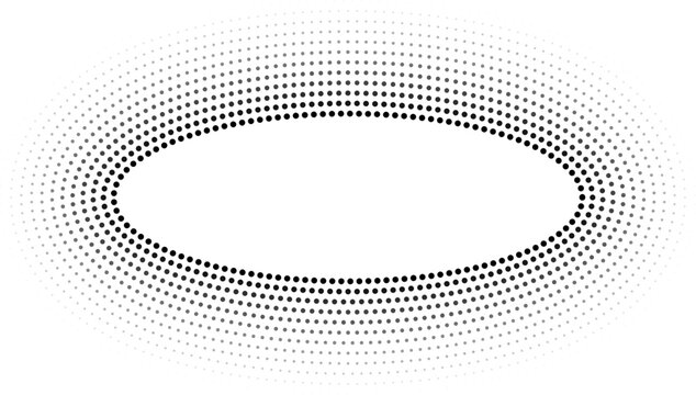 Circular oval frame featuring twelve concentric dotted lines with varying thickness, thicker lines inside and thinner outside, with a gradient from inside to out.